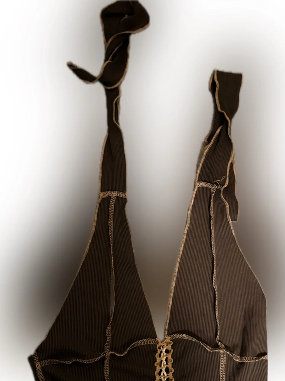 Brown Halter-Style Women's Shoulder Bag with Contrast Stitching - Picture 3 of 6